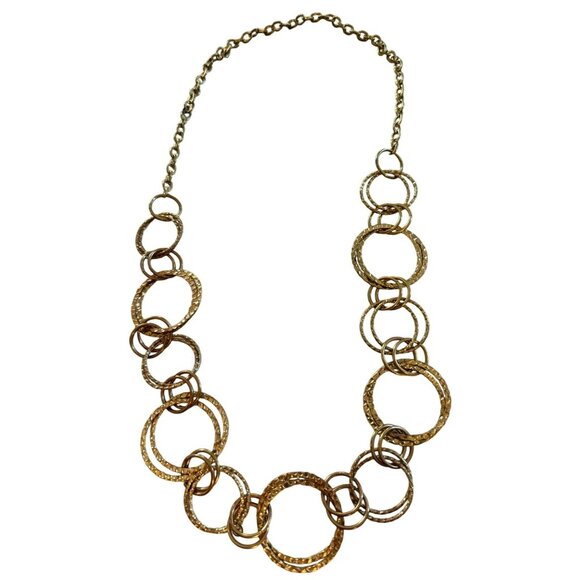 Vintage Chunky Gold-Tone Hammered Circle Link Chain Necklace 32 Inches Long - Picture 1 of 5
